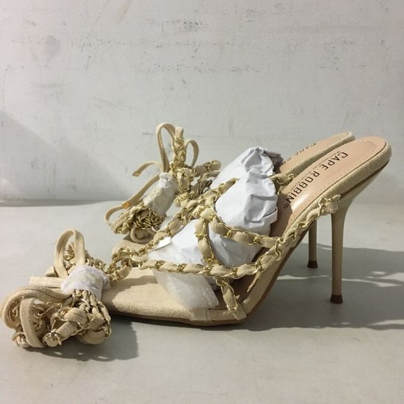 NWT CAPE ROBBIN HANI OFF-WHITE LACE UP HEELS 5.5 - Picture 8 of 14